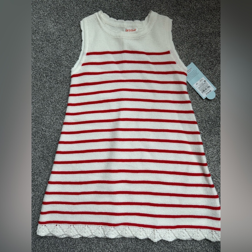 Cat and Jack Red and White Striped Knit Dress